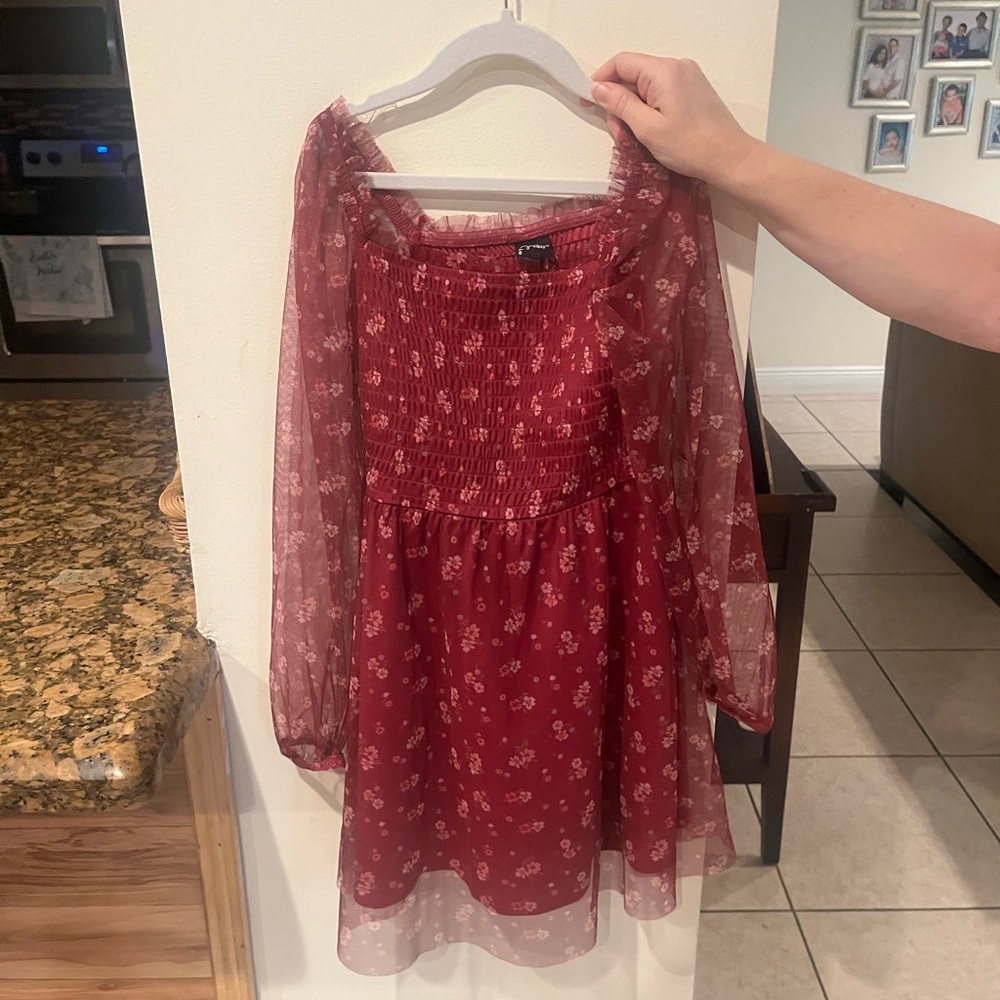 Charming Burgundy Floral Dress